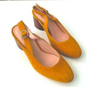J Crew Block-Heel Slingback Pumps in Mustard Suede size 5.5